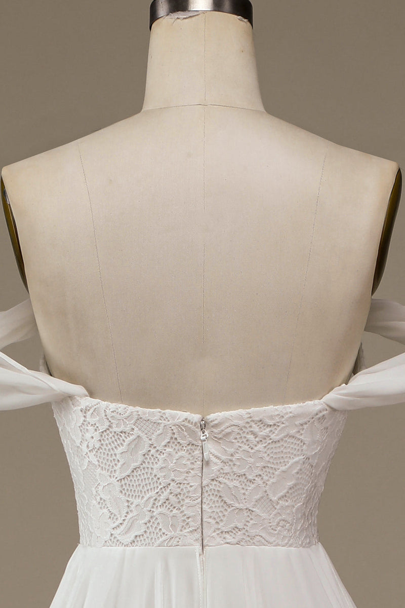 Load image into Gallery viewer, Ivory Boho Chiffon Asymmetrical Wedding Dress with Lace