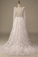 Load image into Gallery viewer, Ivory V-Neck Lace A-Line Wedding Dress with Bowknot