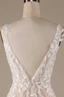 Load image into Gallery viewer, Champagne V-Neck Backless Tulle Wedding Dress with Lace