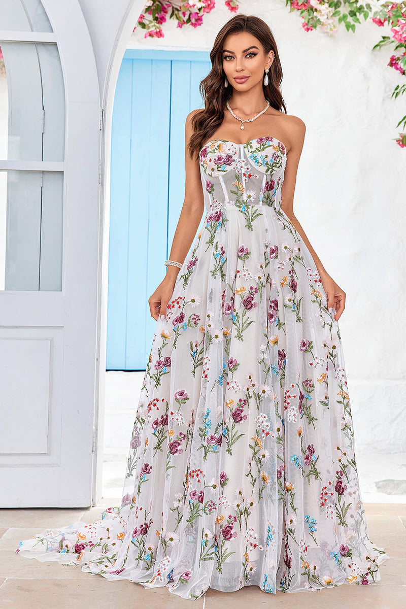 sachin and babi light blue dress White Floral Embroidered Ao Dai Modern Bridal Dress Saika main image 1