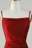 Load image into Gallery viewer, Spaghetti Straps Burgundy Long Bridesmaid Dress with Split Front