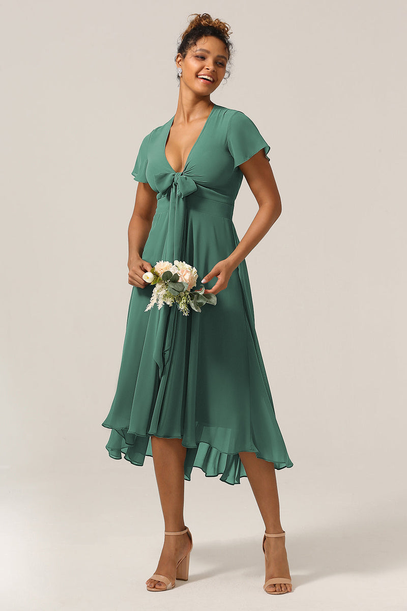eucalyptus bridesmaid dress with sleeves Hellymoon Women Bow Chiffon A-Line V-Neck Short Wedding Party Dress – hellymoonuk girls_summer_dress SIZE:4 Broadway Show Navy Blue Stretch ) Neckline