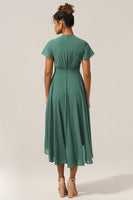 Load image into Gallery viewer, Chraming A Line V-Neck Short Sleeves Eucalyptus Bridesmaid Dress With Bow