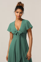 Load image into Gallery viewer, Chraming A Line V-Neck Short Sleeves Eucalyptus Bridesmaid Dress With Bow