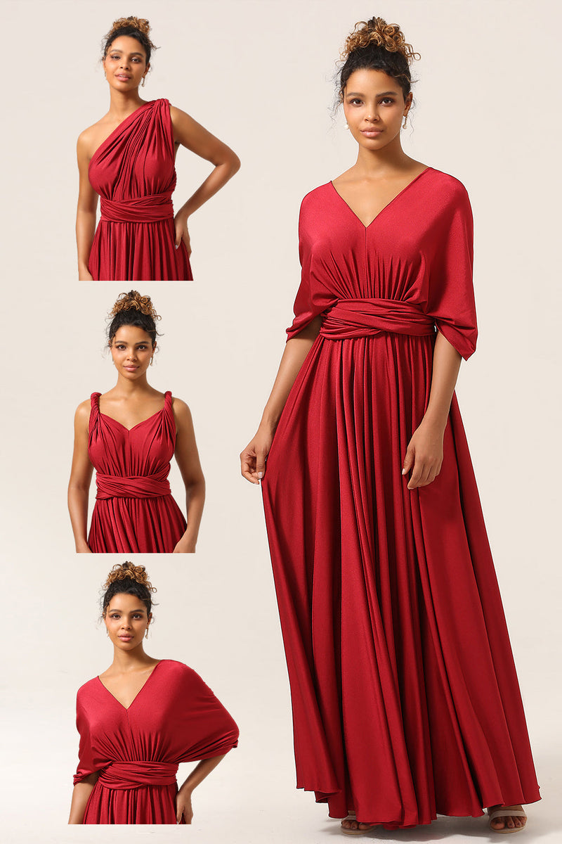 Load image into Gallery viewer, Beauty A-Line Halter Neck Burgundy Long Bridesmaid Dress with Criss Cross Back