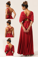 Load image into Gallery viewer, Beauty A-Line Halter Neck Burgundy Long Bridesmaid Dress with Criss Cross Back