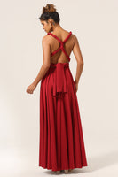Load image into Gallery viewer, Beauty A-Line Halter Neck Burgundy Long Bridesmaid Dress with Criss Cross Back