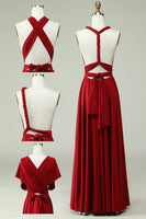 Load image into Gallery viewer, A-Line Halter Burgundy Long Bridesmaid Dress