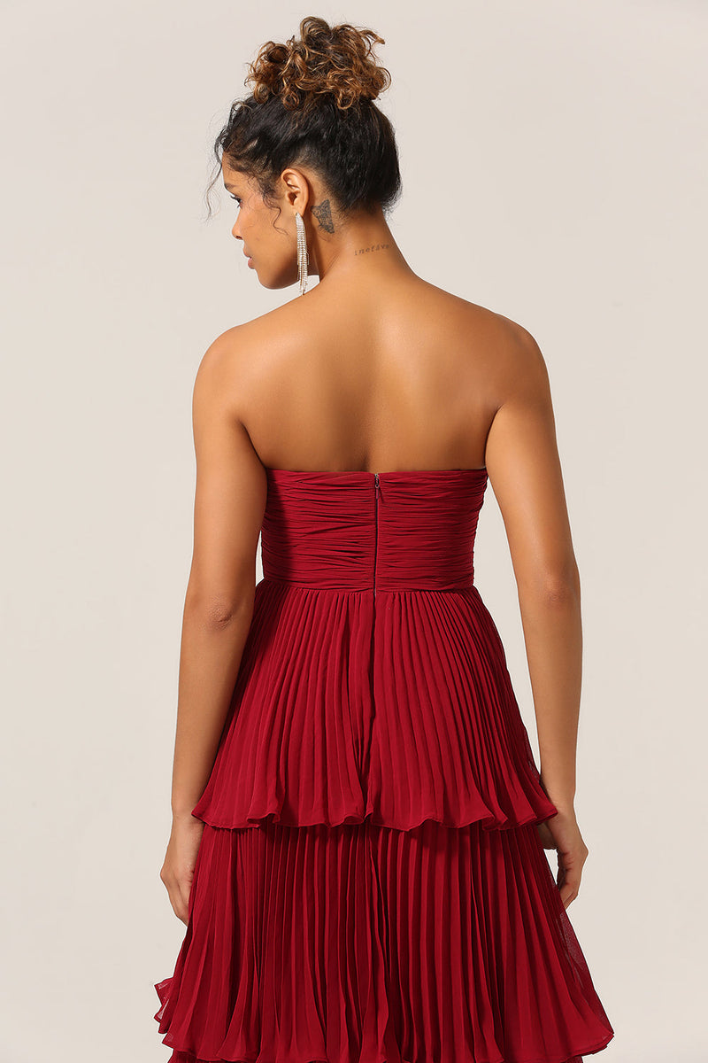 Load image into Gallery viewer, Charming A Line Strapless Burgudy Long Bridesmaid Dress with Ruffles
