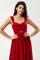Load image into Gallery viewer, A Line Sweetheart Burgundy Long Bridesmaid Dress with Keyhole