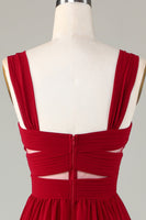 Load image into Gallery viewer, Burgundy Cut Out A Line Long Bridesmaid Dress