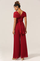 Load image into Gallery viewer, Burgundy Chiffon Convertible Bridesmaid Jumpsuits
