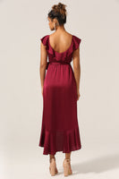 Load image into Gallery viewer, A Line V-Neck Burgundy Bridesmaid Dress with Ruffles