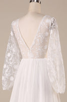 Load image into Gallery viewer, Ivory Chiffon Sweep Train Boho Wedding Dress with Lace