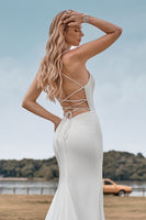 Load image into Gallery viewer, Simple Spaghetti Straps White Bridal Dress with Criss Cross Back