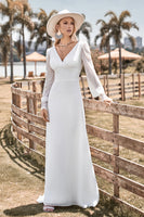Load image into Gallery viewer, Ivory Boho Simple Sheath Long Sleeves Wedding Dress with Lace