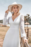 Load image into Gallery viewer, Ivory Boho Simple Sheath Long Sleeves Wedding Dress with Lace