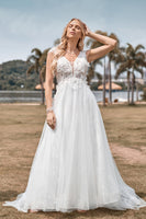 Load image into Gallery viewer, Sparkly Tulle Beaded Ivory Long A Line Wedding Dress