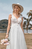 Load image into Gallery viewer, Sparkly Tulle Beaded Ivory Long A Line Wedding Dress