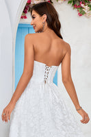 Load image into Gallery viewer, Ivory Strapless Corset Tea-Length Wedding Dress with Lace