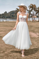 Load image into Gallery viewer, Ivory Tulle Corset Tea-Length A Line Wedding Dress