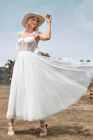 Load image into Gallery viewer, Ivory Tulle Corset Tea-Length A Line Wedding Dress