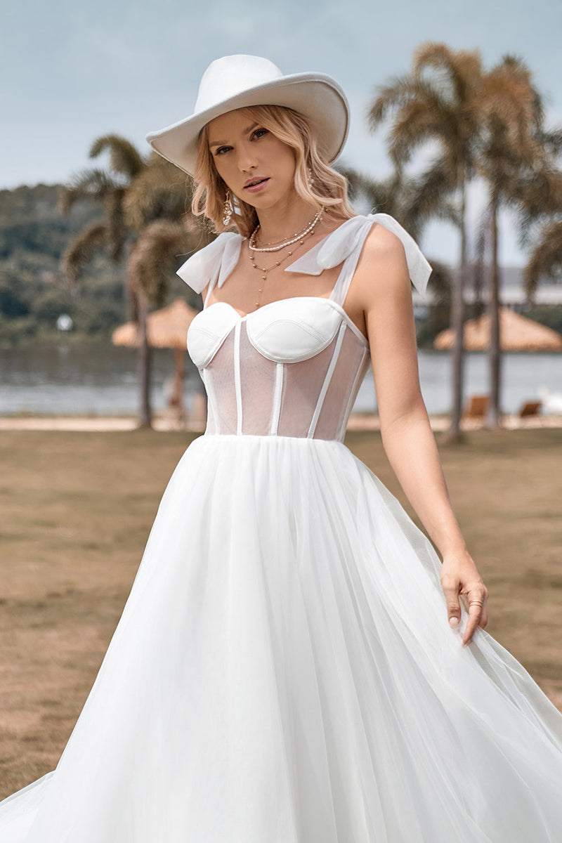 Load image into Gallery viewer, Ivory Tulle Corset Tea-Length A Line Wedding Dress