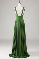 Load image into Gallery viewer, Deep V-neck Sleeveless Long Olive Bridesmaid Dress
