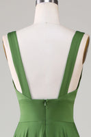 Load image into Gallery viewer, Deep V-neck Sleeveless Long Olive Bridesmaid Dress