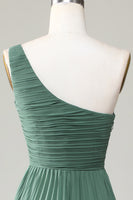 Load image into Gallery viewer, Eucalyptus One Shoulder A Line Ruched Bridesmaid Dress