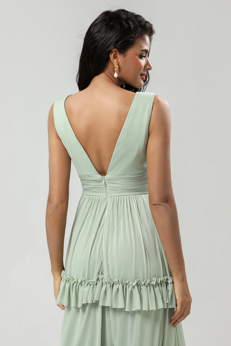 Load image into Gallery viewer, A Line Chiffon Green Bridesmaid Dress with Pleated
