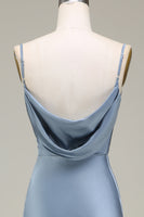 Load image into Gallery viewer, Dusty Blue Sheath Spaghetti Straps Satin Long Bridesmaid Dress