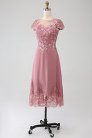 Load image into Gallery viewer, Dusty Rose A-Line Scoop Illusion Tea-Length Mother of the Bride Dress With Sequins