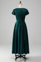 Load image into Gallery viewer, Peacock Satin V-neck A-line Pleated Mother of the Bride Dress