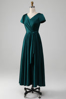Load image into Gallery viewer, Peacock Satin V-neck A-line Pleated Mother of the Bride Dress
