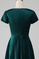 Load image into Gallery viewer, Peacock Satin V-neck A-line Pleated Mother of the Bride Dress