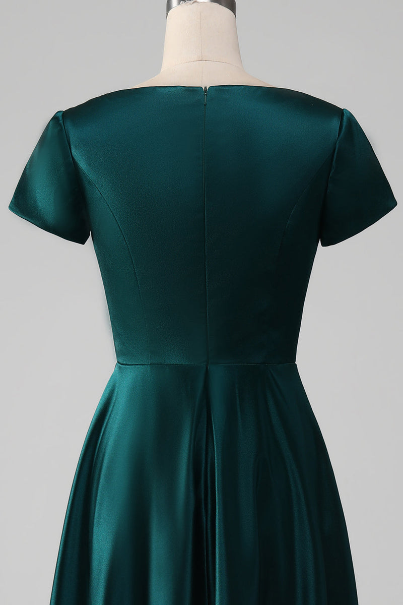 Load image into Gallery viewer, Peacock Satin V-neck A-line Pleated Mother of the Bride Dress