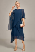 Load image into Gallery viewer, Navy Chiffon A-line Scoop Neck Mother of the Bride Dress