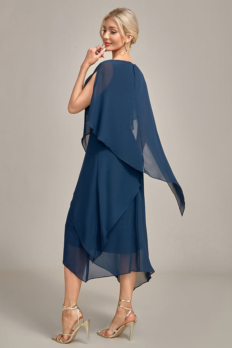 Load image into Gallery viewer, Navy Chiffon A-line Scoop Neck Mother of the Bride Dress