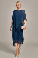 Load image into Gallery viewer, Navy Chiffon A-line Scoop Neck Mother of the Bride Dress