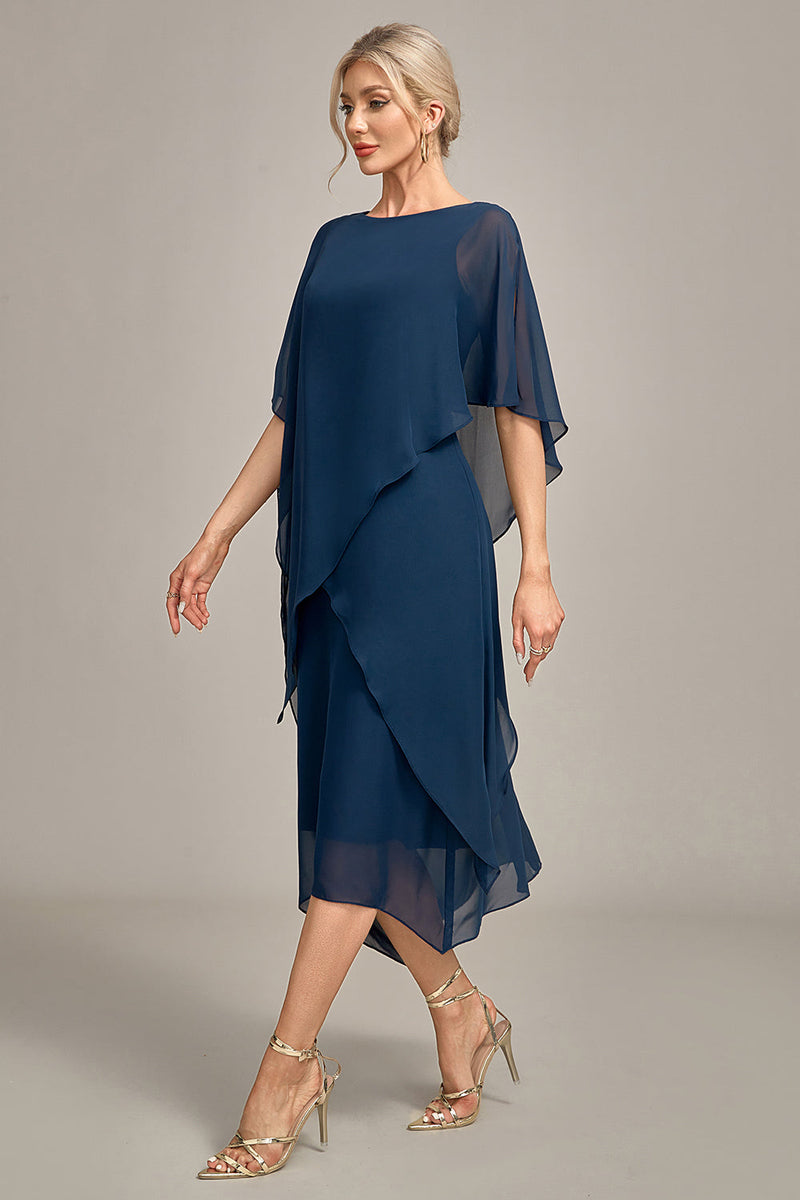 Load image into Gallery viewer, Navy Chiffon A-line Scoop Neck Mother of the Bride Dress