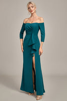 Load image into Gallery viewer, Dark Green Mermaid Off The Shoulder Cascading Ruffled Mother Of The Bride Dress