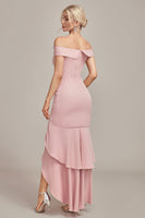 Load image into Gallery viewer, Pink Mermaid Asymmetrical Ruffled Mother of the Bride Dress