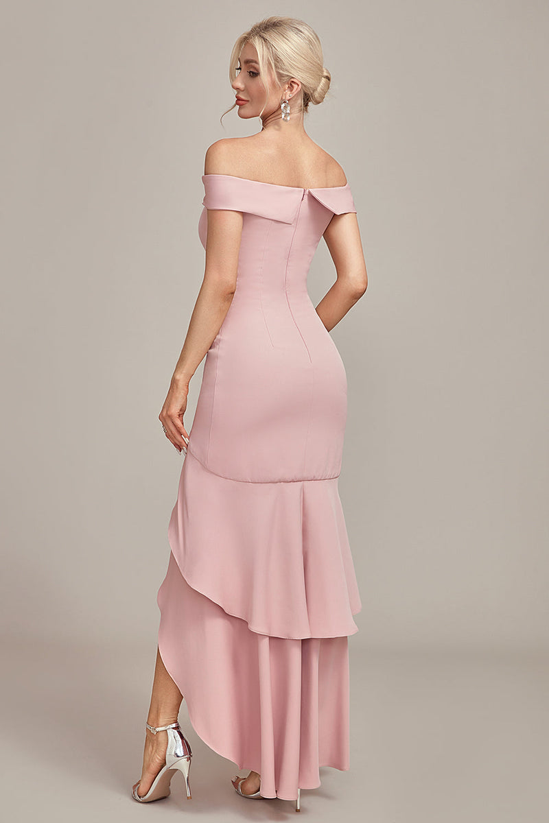 Load image into Gallery viewer, Pink Mermaid Asymmetrical Ruffled Mother of the Bride Dress