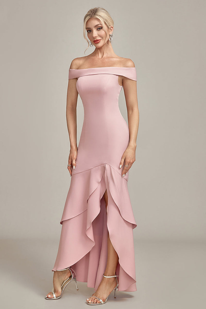 Load image into Gallery viewer, Pink Mermaid Asymmetrical Ruffled Mother of the Bride Dress