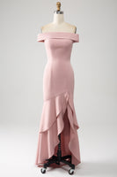 Load image into Gallery viewer, Pink Mermaid Asymmetrical Ruffled Mother of the Bride Dress