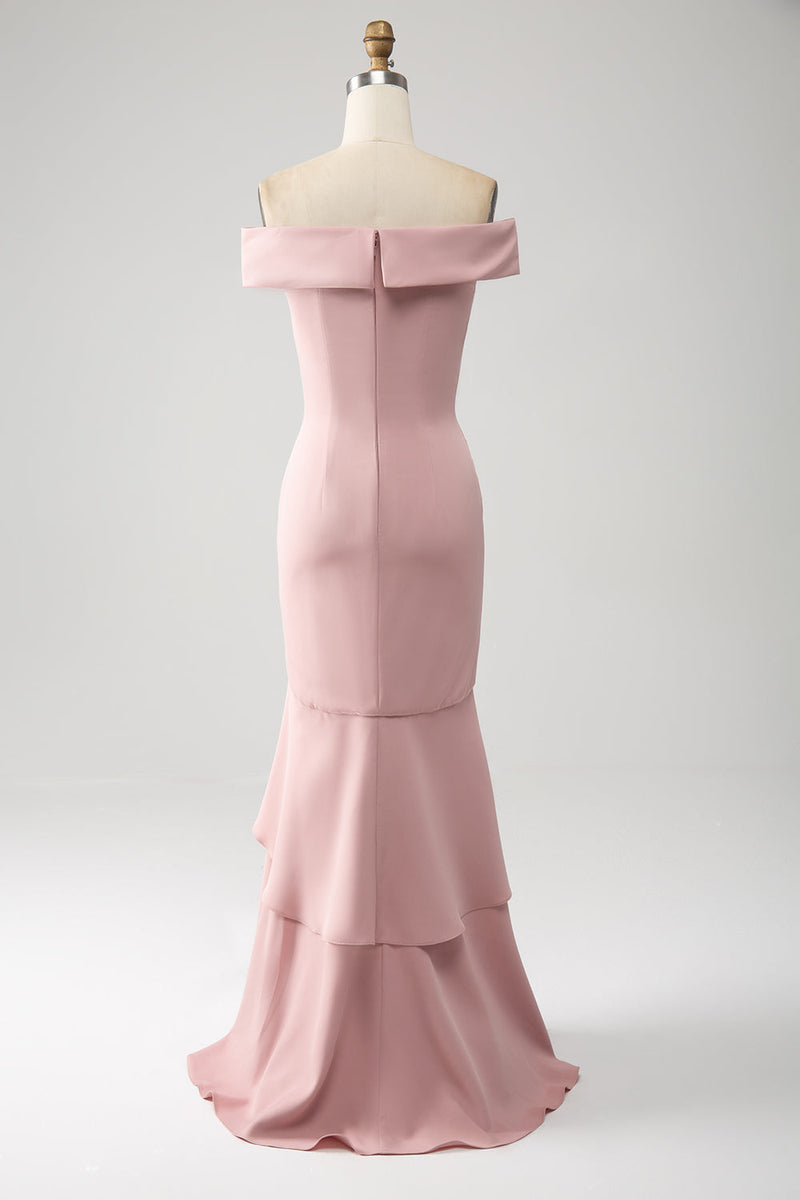 Load image into Gallery viewer, Pink Mermaid Asymmetrical Ruffled Mother of the Bride Dress