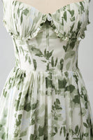 Load image into Gallery viewer, Green A-Line Spaghetti Straps Printed Pleated Long Prom Dress With Slit