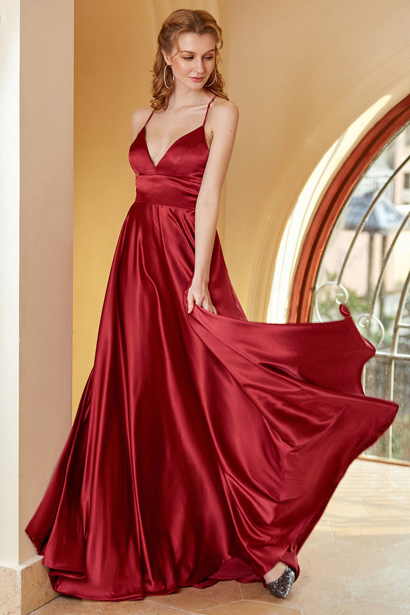 Load image into Gallery viewer, Burgundy Spaghetti Straps Simple Prom Dress