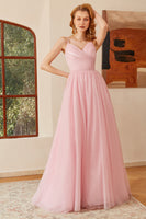 Load image into Gallery viewer, Glitter Lace-Up Ruched Pink Princess Prom Dress